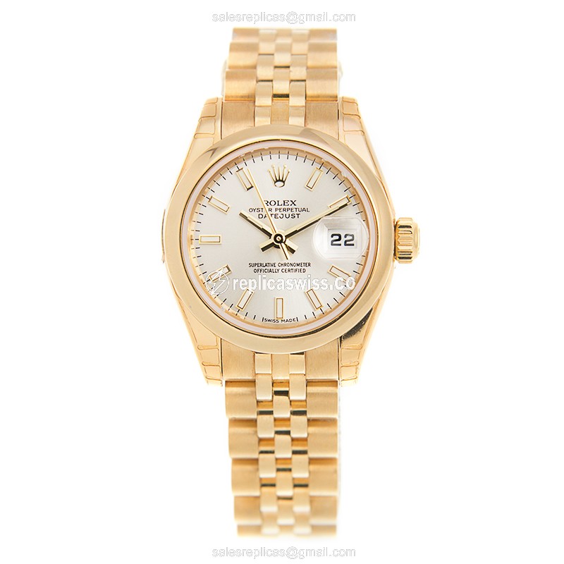 Rolex Datejust Lady 179168SV - Auto - 18kt Gold - Silver Dial - Gold Strap - View 2