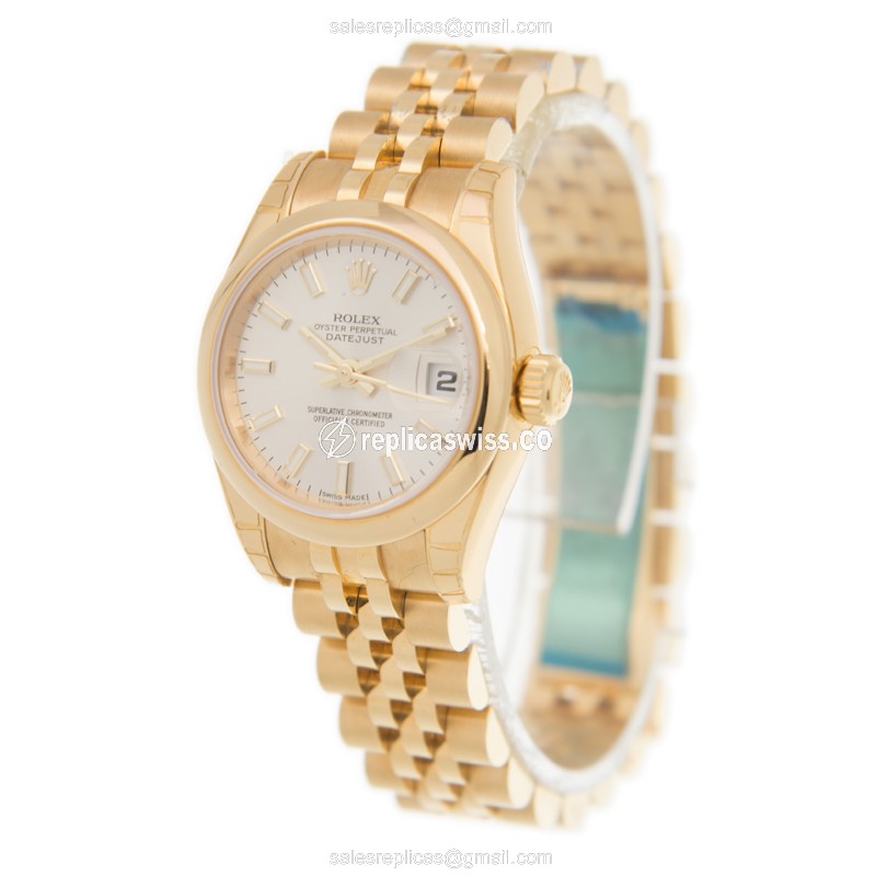 Rolex Datejust Lady 179168SV - Auto - 18kt Gold - Silver Dial - Gold Strap - View 3