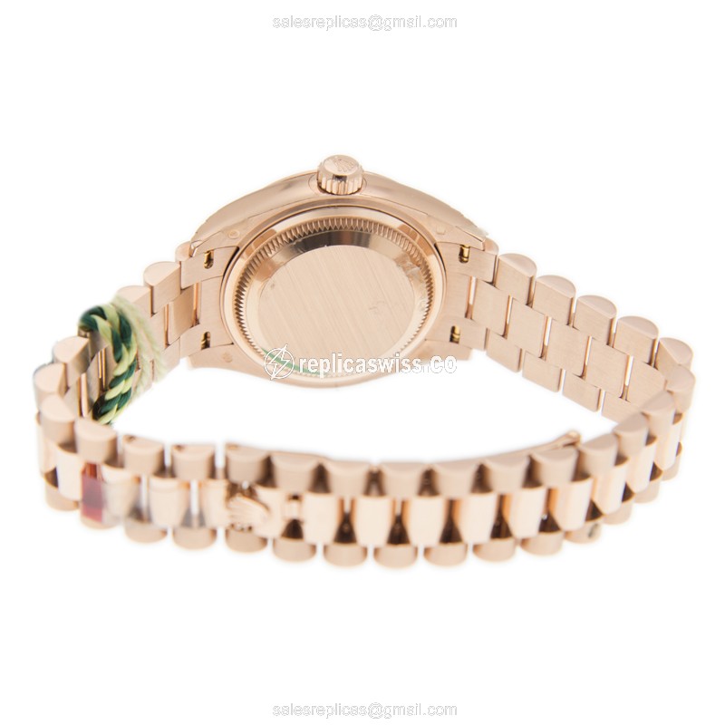 Rolex Lady Datejust Replica - Automatic - 18kt Rose Gold - Brown Dial - Pink Strap - View 4