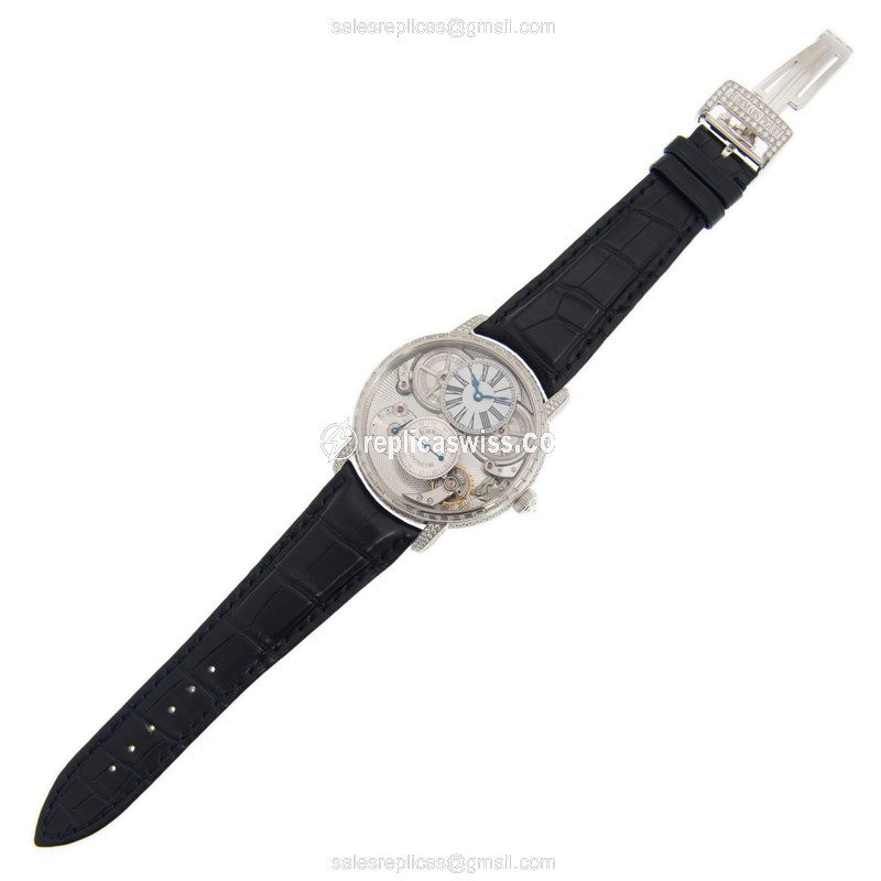 Audemars Piguet AP Unique Jules Automatic 950 Diamond Silver Dial Blue Alligator Clasp - View 2