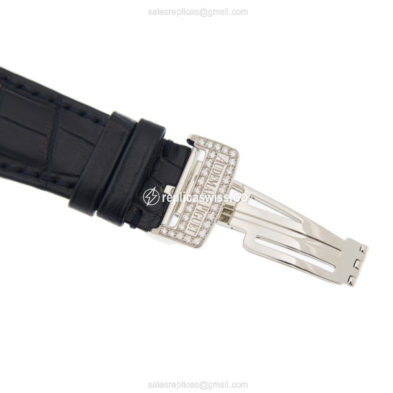Audemars Piguet AP Unique Jules Automatic 950 Diamond Silver Dial Blue Alligator Clasp - View 4