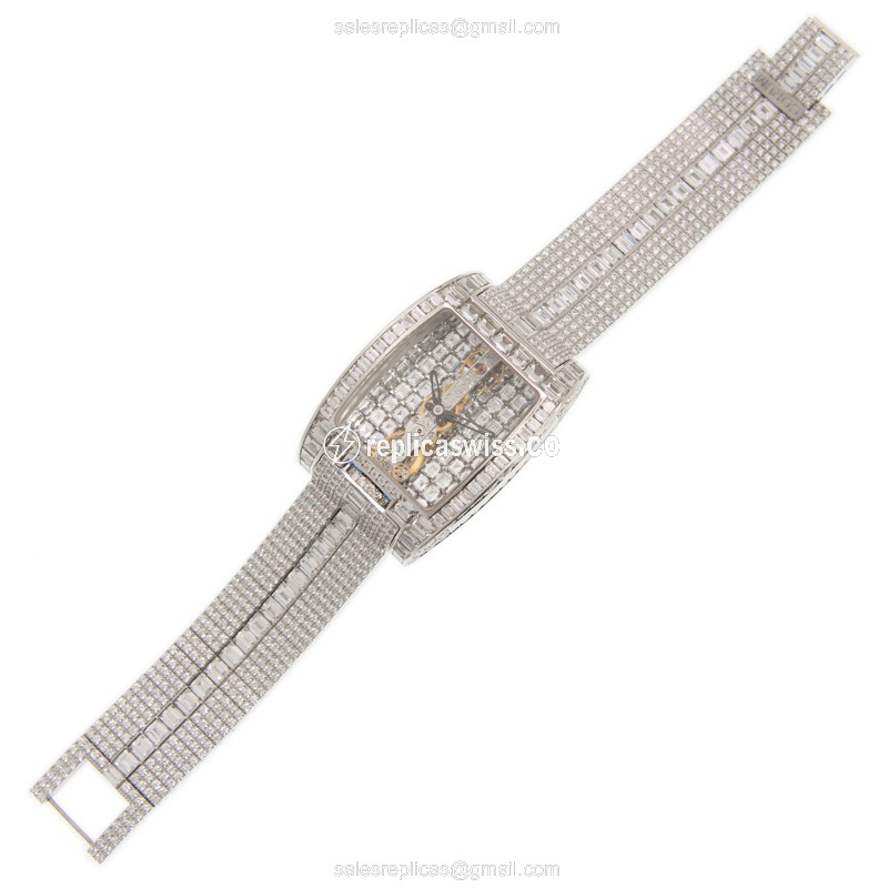Corum Replica BRIDGE - 18kt White Gold - Diamond Paved - Manual Wind - Silver Dial - View 2