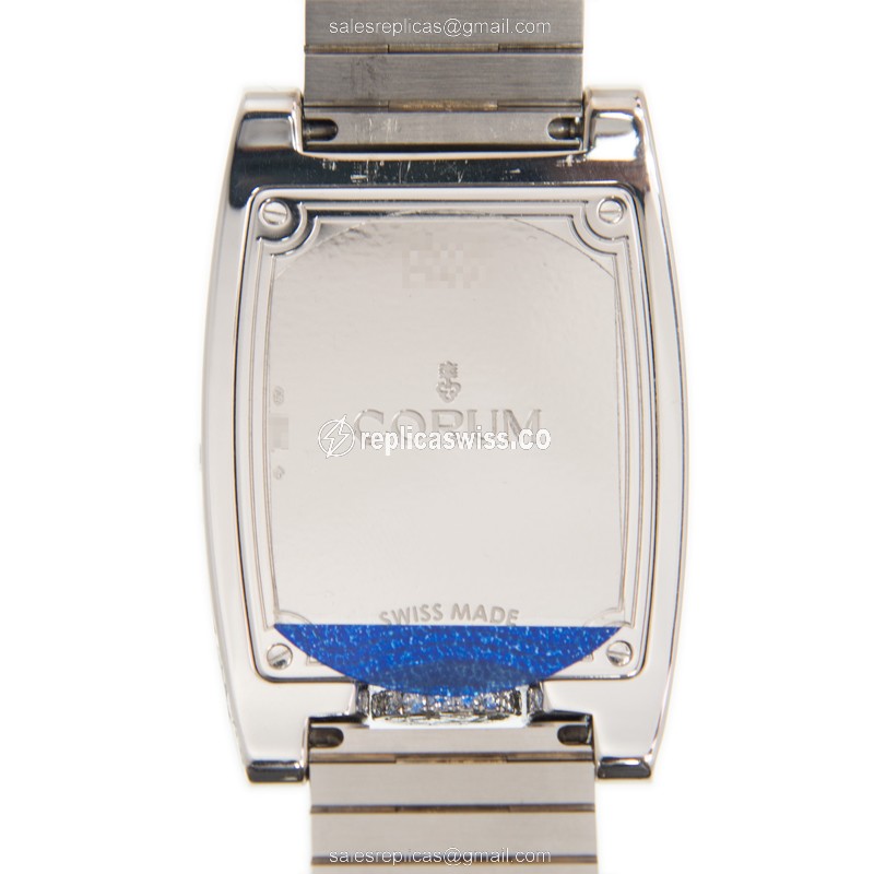 Corum Replica BRIDGE - 18kt White Gold - Diamond Paved - Manual Wind - Silver Dial - View 3