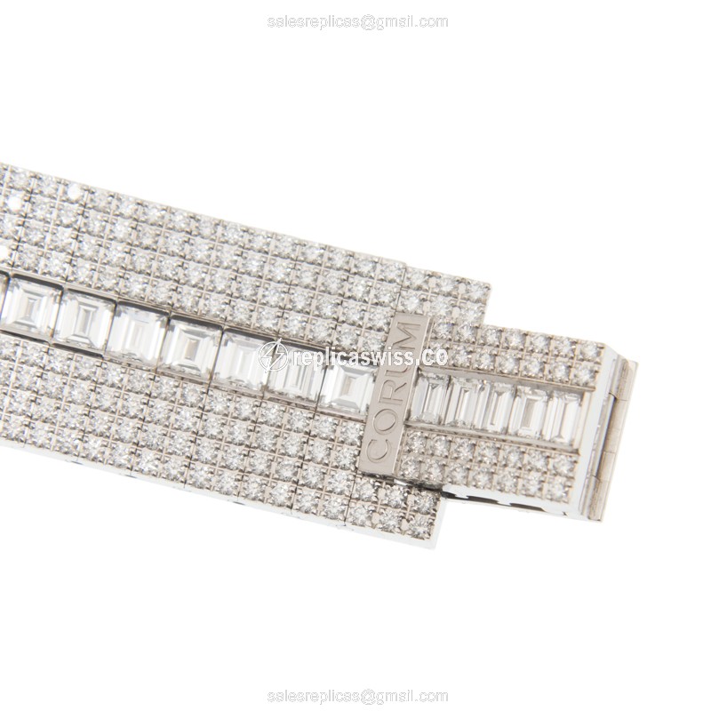Corum Replica BRIDGE - 18kt White Gold - Diamond Paved - Manual Wind - Silver Dial - View 4