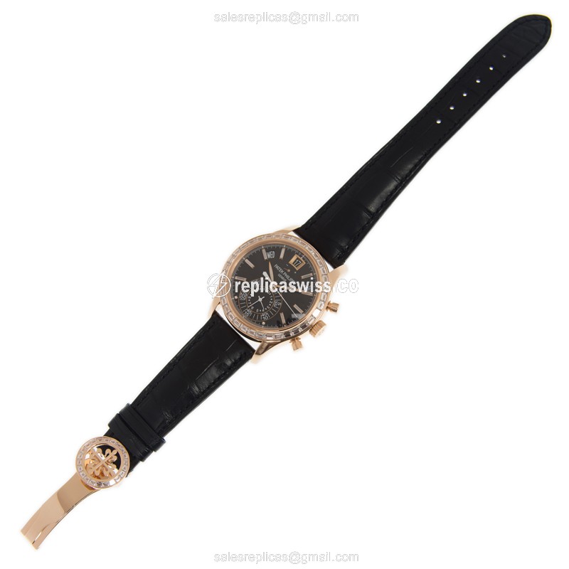 Patek Philippe 5961R-010 Complications - Auto - 18kt Rose Gold - Diamond Dial - Black Alligator Strap - View 2