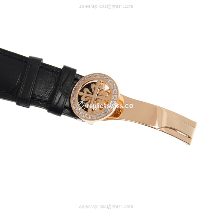 Patek Philippe 5961R-010 Complications - Auto - 18kt Rose Gold - Diamond Dial - Black Alligator Strap - View 4