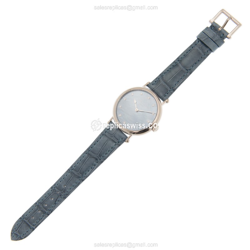 Patek Philippe Calatrava Replica - Automatic - 18kt White Gold - Blue Dial - Black Alligator Strap - View 2