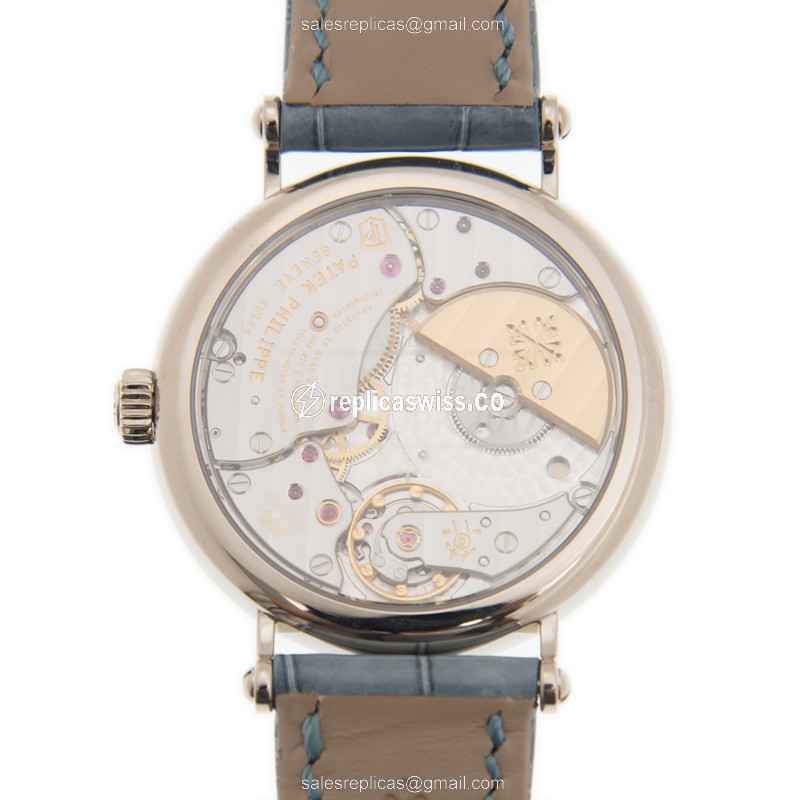 Patek Philippe Calatrava Replica - Automatic - 18kt White Gold - Blue Dial - Black Alligator Strap - View 3