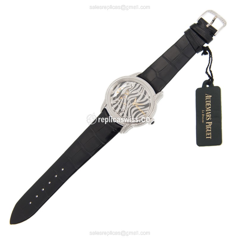 Audemars Piguet Millenary Replica - Manual Wind - 18kt White Gold - Diamond - White Dial - Black Alligator Strap - View 2