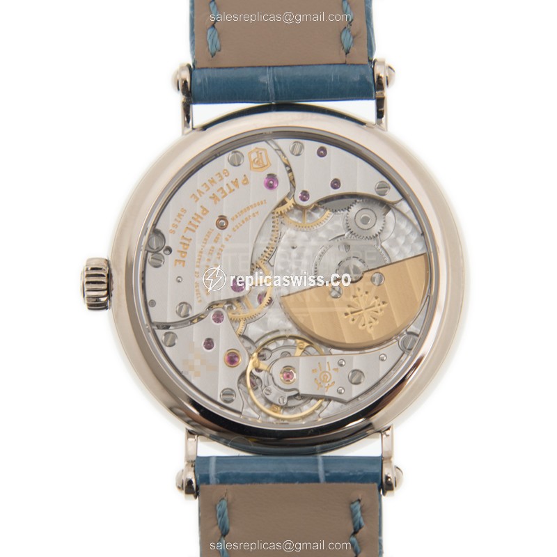 Patek Philippe Replica - Automatic - 18kt White Gold - White Dial - Blue Alligator Strap - View 3