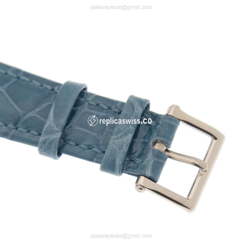 Patek Philippe Replica - Automatic - 18kt White Gold - White Dial - Blue Alligator Strap - View 4