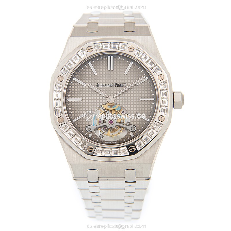 Audemars Piguet ROYAL OAK Replica - Automatic - 950 Platinum - Diamond-Set - Gray Dial - View 2