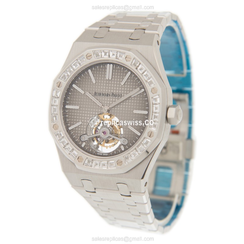 Audemars Piguet ROYAL OAK Replica - Automatic - 950 Platinum - Diamond-Set - Gray Dial - View 3