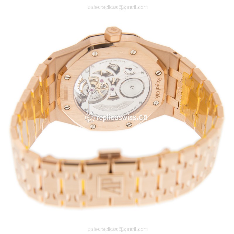 Audemars Piguet Royal Oak Replica - Manual - 18kt Rose Gold - Diamond Dial - Brown - Gold Strap - View 4