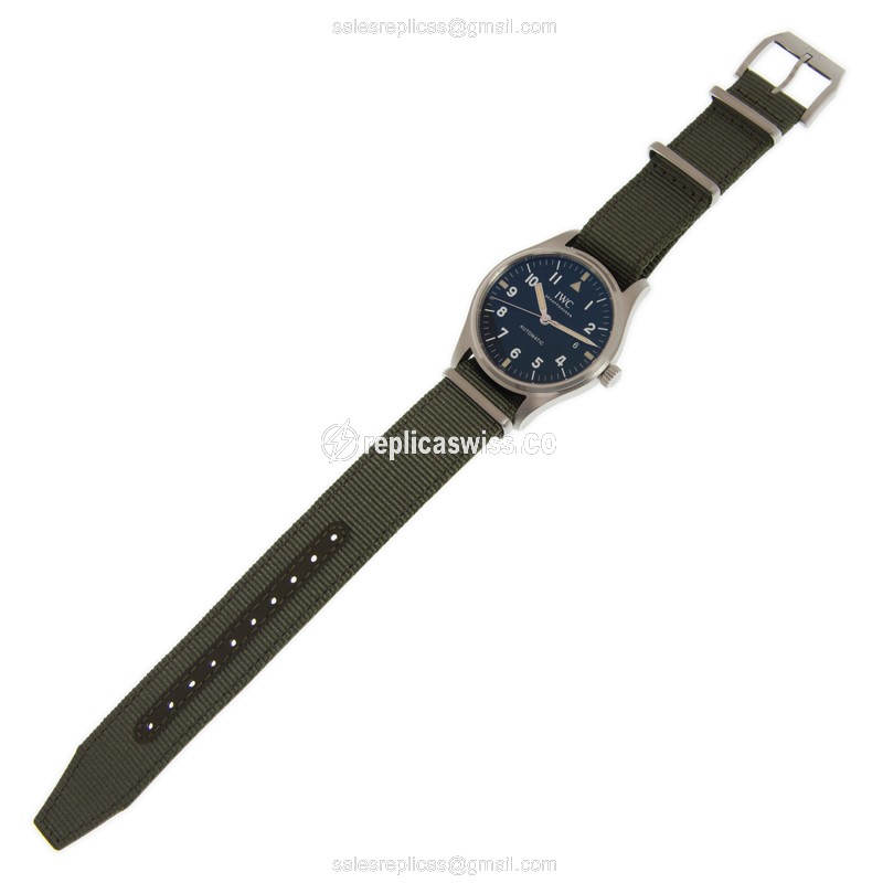 IWC PILOTS Replica - Automatic - Stainless Steel - Black Dial - Green Fabric Strap - View 2