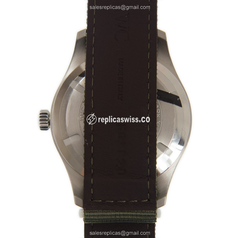 IWC PILOTS Replica - Automatic - Stainless Steel - Black Dial - Green Fabric Strap - View 3