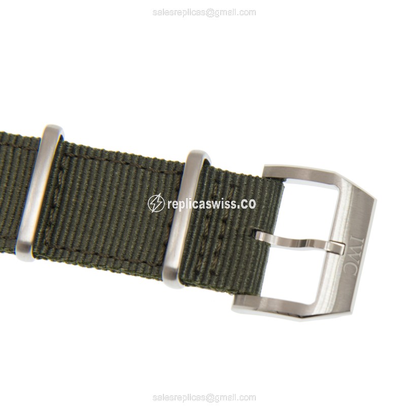 IWC PILOTS Replica - Automatic - Stainless Steel - Black Dial - Green Fabric Strap - View 4