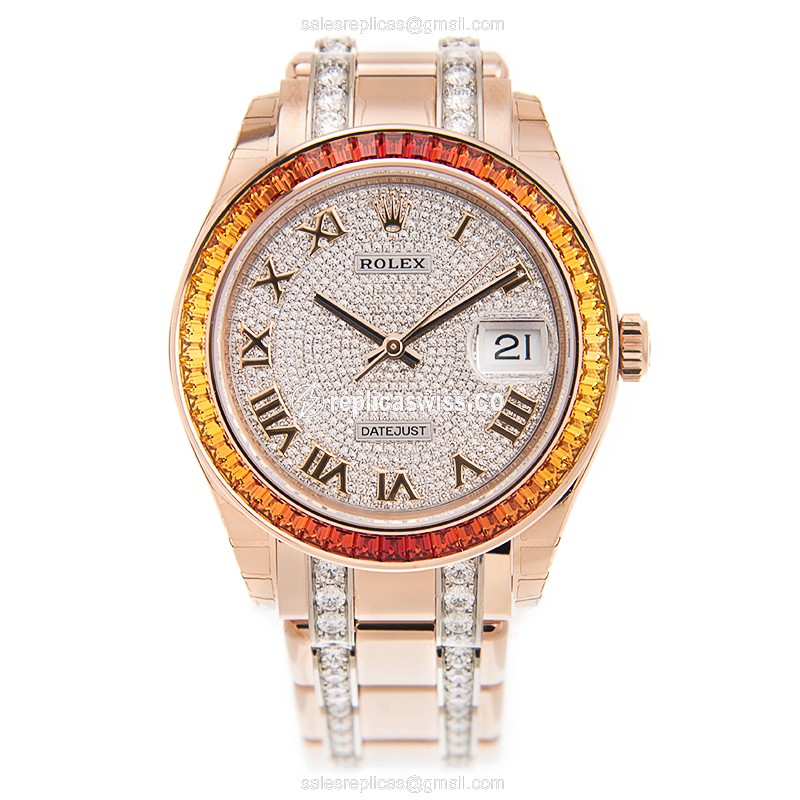 Rolex Datejust Replica - Automatic - Rose Gold - Diamonds - Silver Dial, Gold Clasp & Gold Strap - View 2