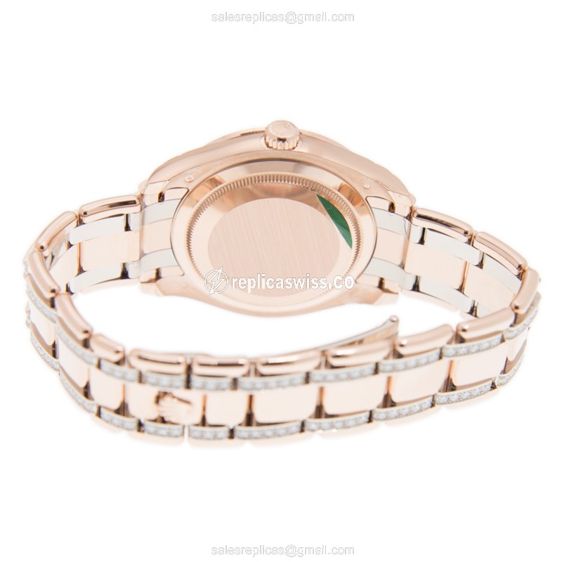 Rolex Datejust Replica - Automatic - Rose Gold - Diamonds - Silver Dial, Gold Clasp & Gold Strap - View 4