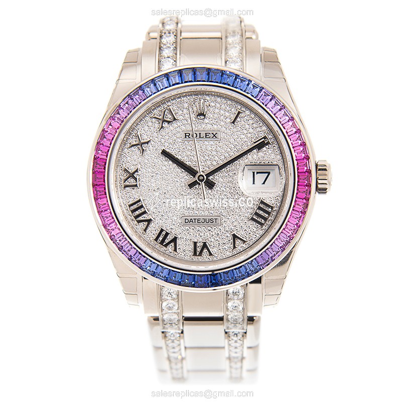 Rolex DATEJUST Replica - Automatic - 18kt White Gold - Sapphire Case - Silver Dial - View 2