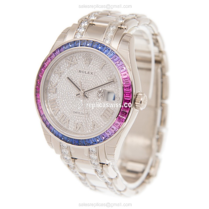Rolex DATEJUST Replica - Automatic - 18kt White Gold - Sapphire Case - Silver Dial - View 3