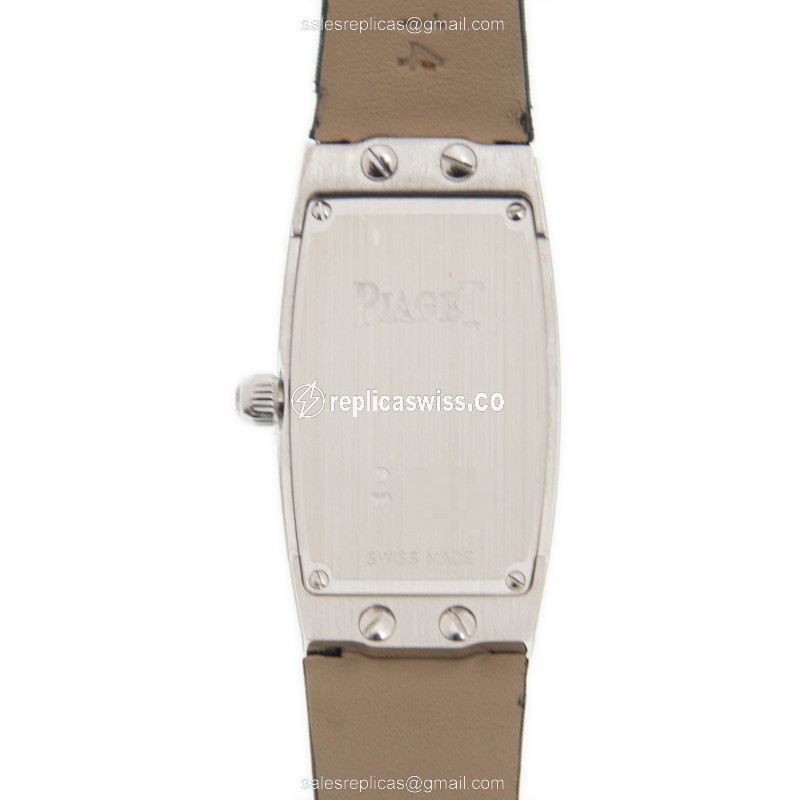 Piaget LIMELIGHT Replica - Quartz - 18kt White Gold - Diamond - White Dial - Black Leather Strap - View 3