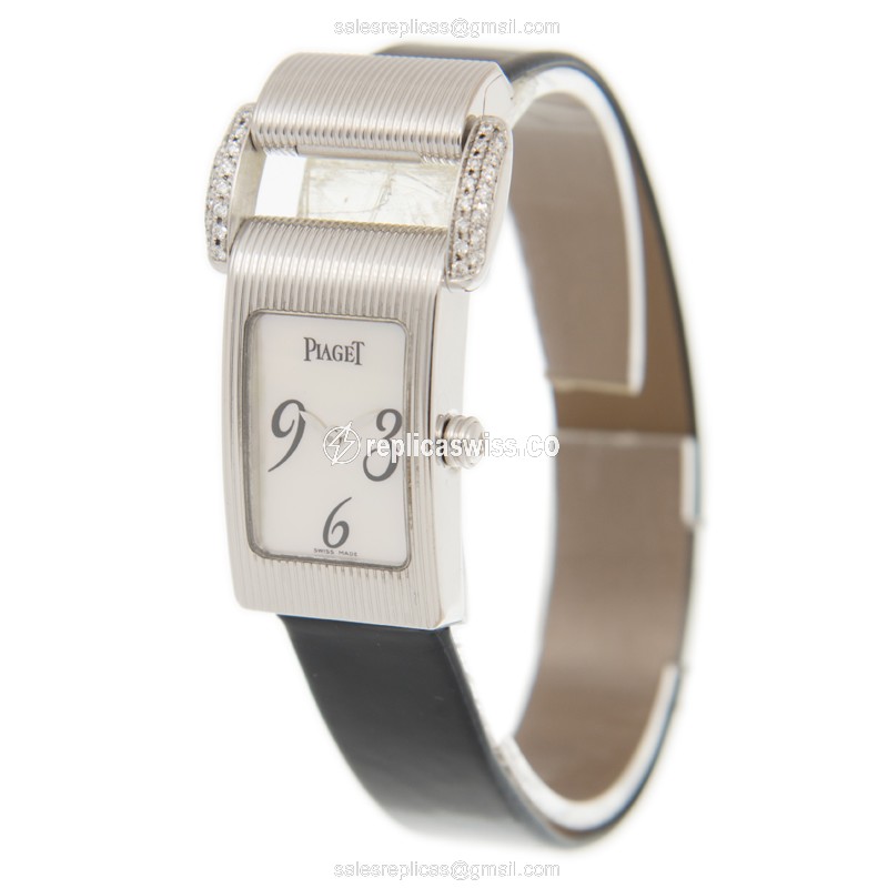 Piaget G0A27073 Replica - Quartz - 18kt Gold - White Dial - Black Leather Strap - View 3