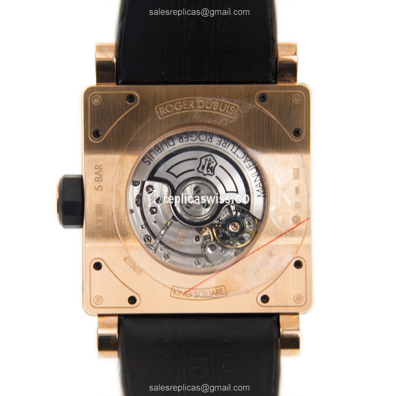 Roger Dubuis DBKS0050 Replica - Automatic - 18kt Rose Gold - Black Dial - Alligator Black Strap - View 3