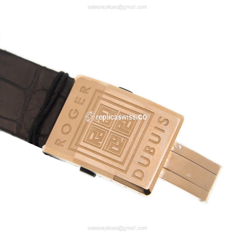 Roger Dubuis DBKS0050 Replica - Automatic - 18kt Rose Gold - Black Dial - Alligator Black Strap - View 4