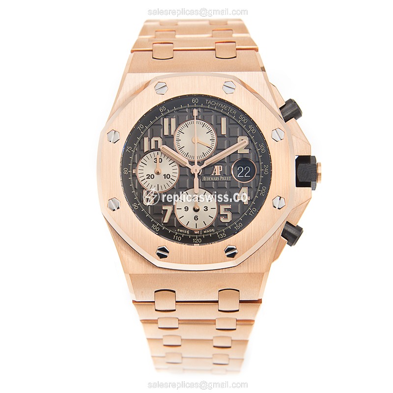Audemars Piguet Royal Oak Offshore Replica - Automatic - 18kt Rose Gold - Gray Dial - Gold Strap - View 2