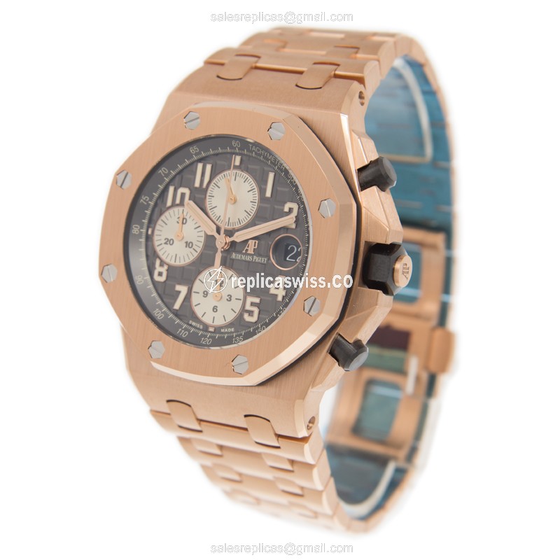Audemars Piguet Royal Oak Offshore Replica - Automatic - 18kt Rose Gold - Gray Dial - Gold Strap - View 3