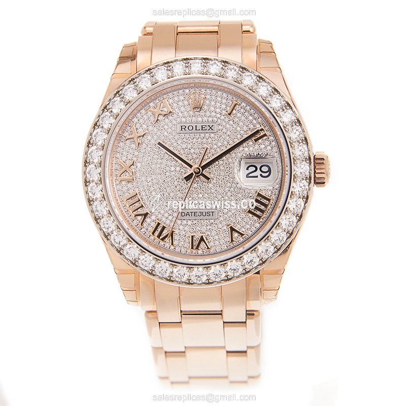 Rolex DATEJUST Replica - 18kt Rose Gold Case - Diamond Dial - Automatic Movement - View 2