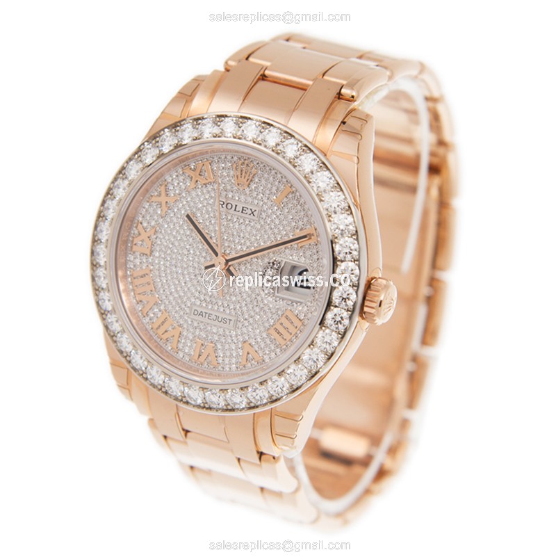 Rolex DATEJUST Replica - 18kt Rose Gold Case - Diamond Dial - Automatic Movement - View 3