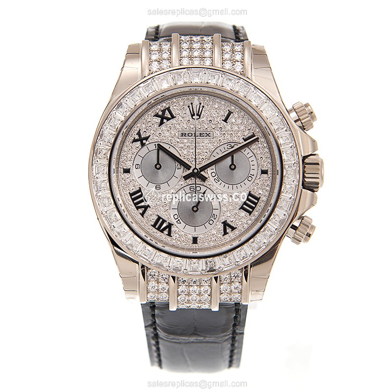Rolex Daytona Replica - 18kt White Gold - Diamond Bezel - Automatic - Silver Dial - View 2
