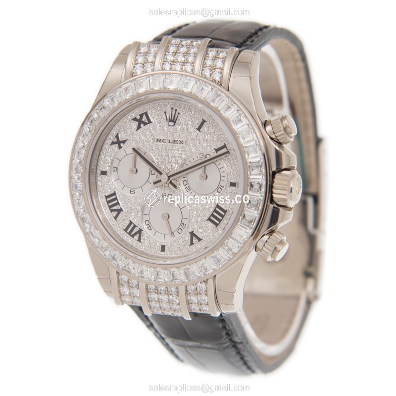 Rolex Daytona Replica - 18kt White Gold - Diamond Bezel - Automatic - Silver Dial - View 3
