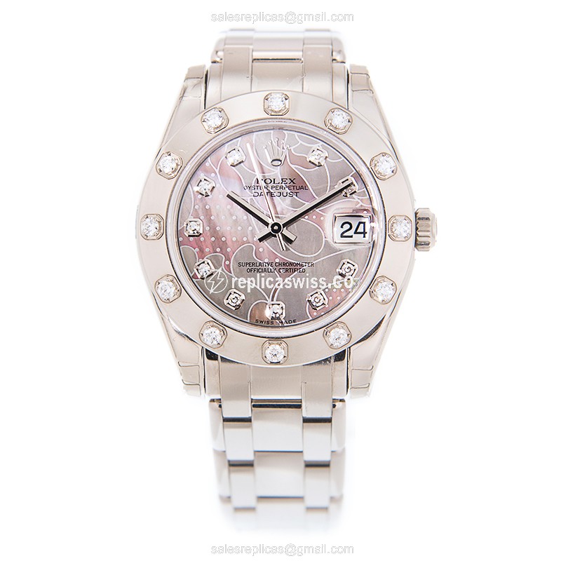 Rolex Datejust Replica - Automatic - White Gold - Diamond Case, Silver Dial - View 2