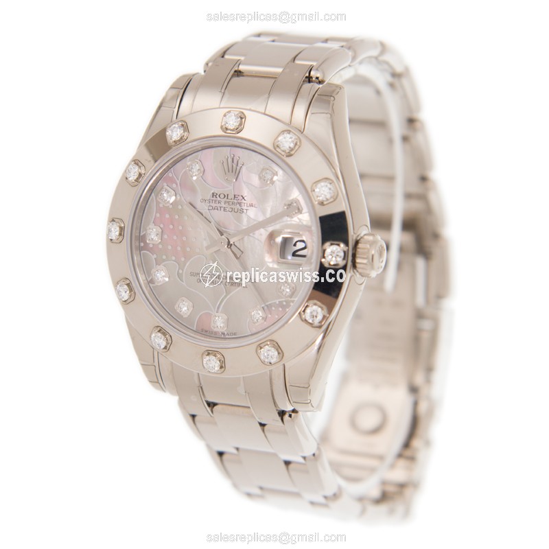 Rolex Datejust Replica - Automatic - White Gold - Diamond Case, Silver Dial - View 3