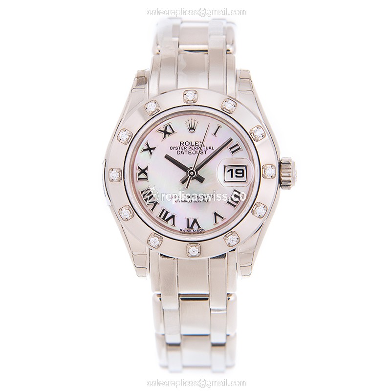 Rolex Datejust Replica - Automatic, White Gold Case, Diamond Bezel - Silver Dial - View 2