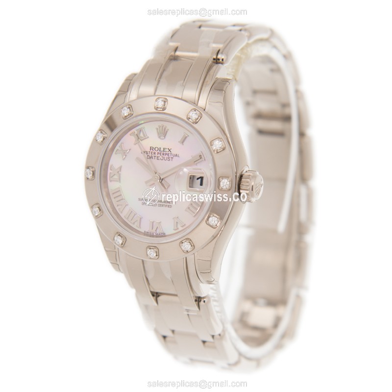 Rolex Datejust Replica - Automatic, White Gold Case, Diamond Bezel - Silver Dial - View 3