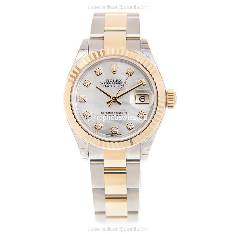 Rolex Lady Datejust Replica - Automatic 18kt Gold/Steel - White Dial, Gold Clasp - View 2