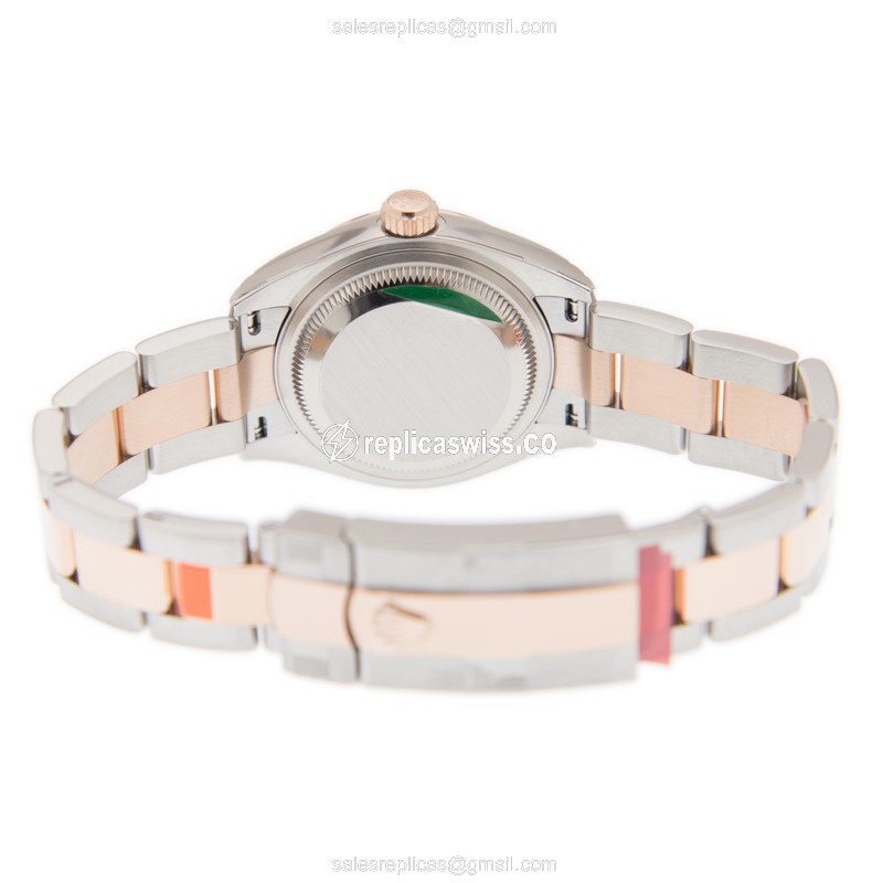 Rolex Lady Datejust Replica - Automatic - 18kt Rose Gold Case - Brown Dial on Gold Steel Strap - View 4