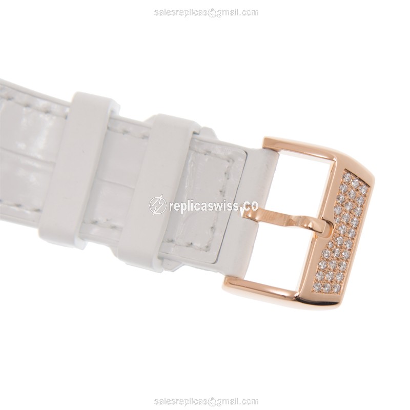 Franck Muller V 45 S6 SQT D 18kt Rose Gold Diamonds Automatic Gold Dial Buckle Leather White Strap - View 4