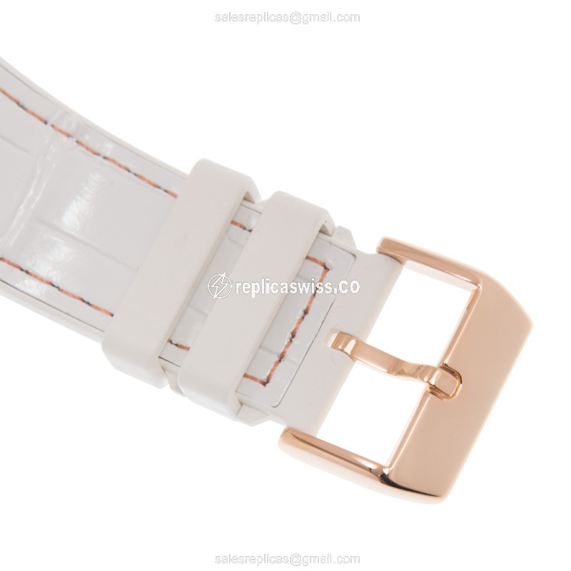 Franck Muller V 45 S6 SQT Vanguard - Auto 18kt Rose Gold - Gold Dial - Leather White Buckle - View 4