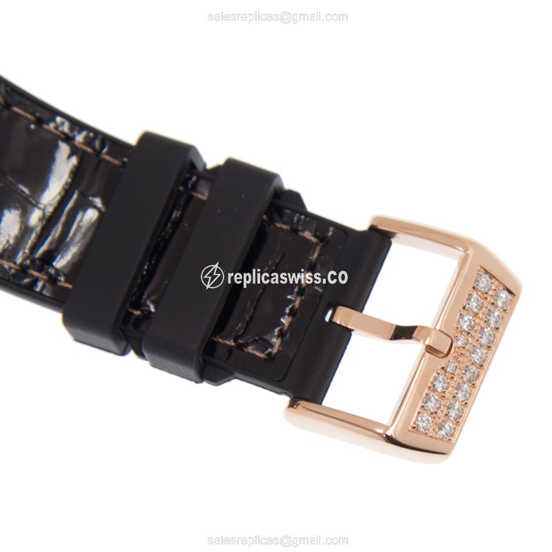 Franck Muller V45 S6 SQT D Vanguard Auto 18kt Rose Gold Diamonds - Gold Dial - Leather Black Buckle - View 4