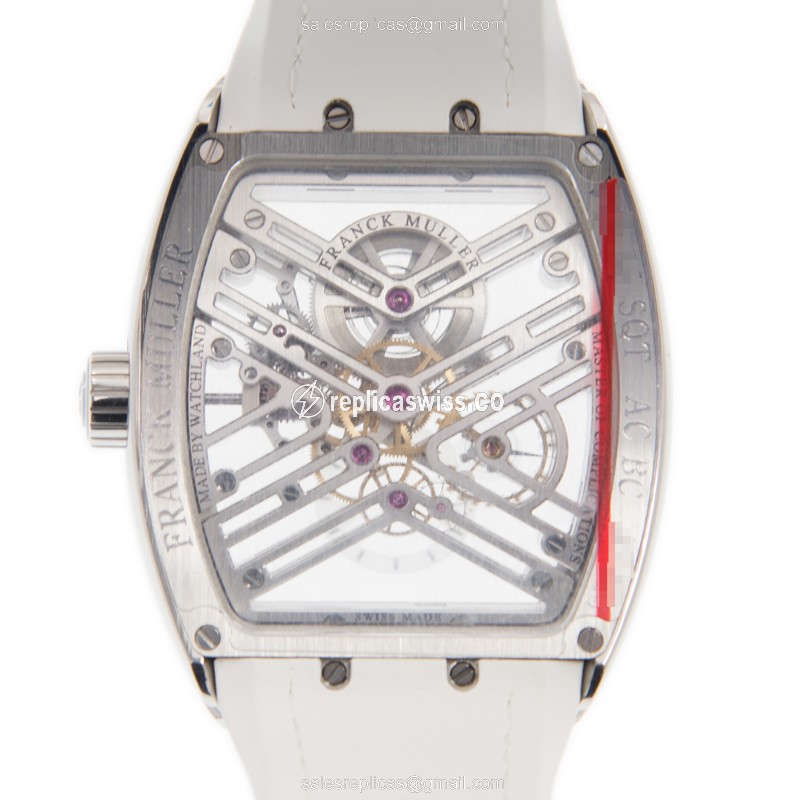Franck Muller V45 S6 SQT Vanguard Manual - Steel Case, Silver Dial, White Alligator Strap - View 3
