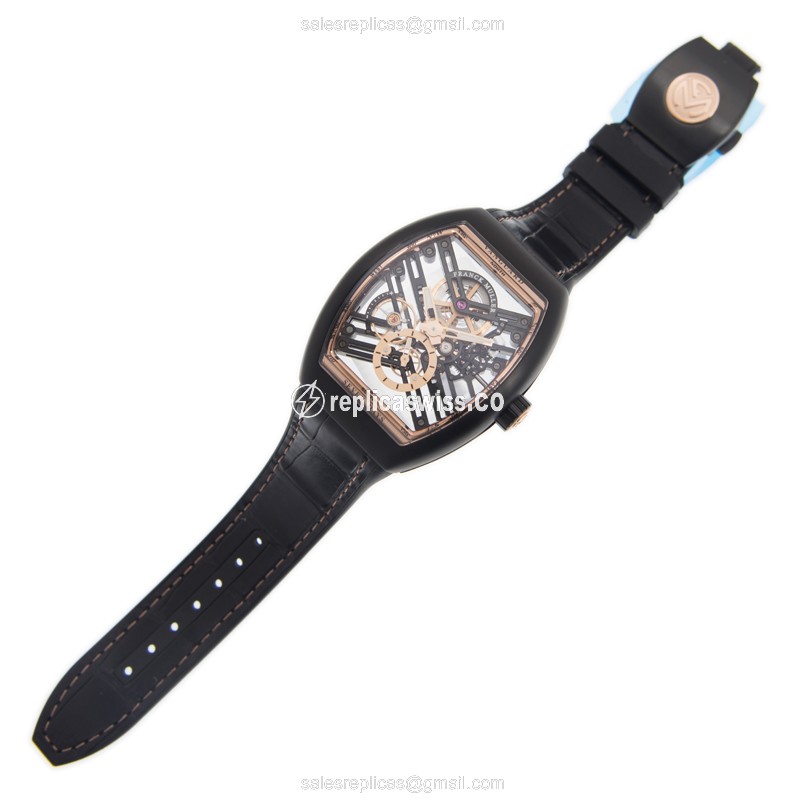 Franck Muller V45S6SQTTNR Vanguard Manual 18kt Rose/Steel - Black Dial Alligator Black Clasp - View 2