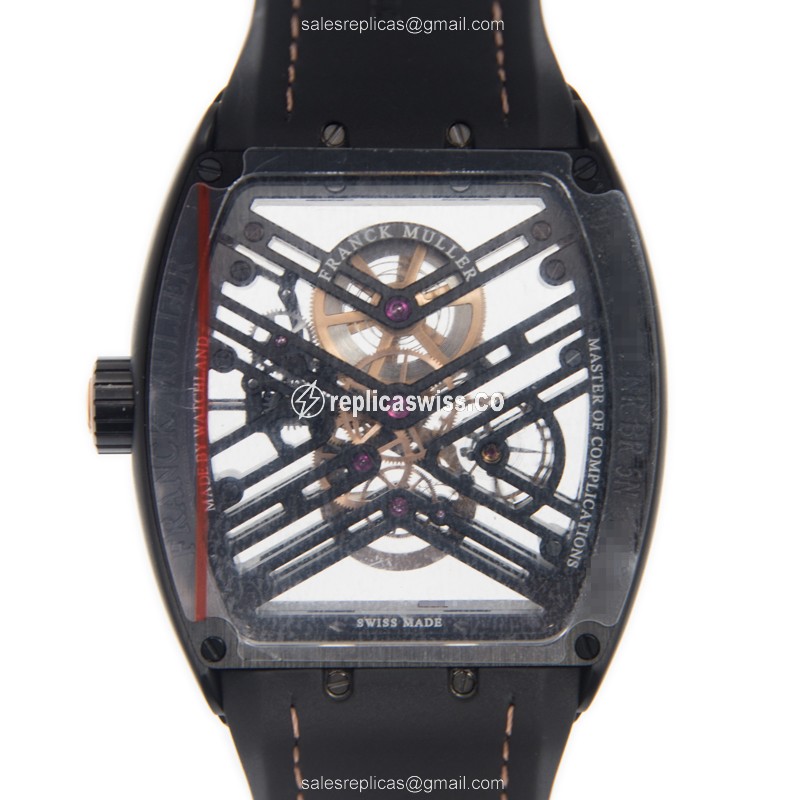 Franck Muller V45S6SQTTNR Vanguard Manual 18kt Rose/Steel - Black Dial Alligator Black Clasp - View 3