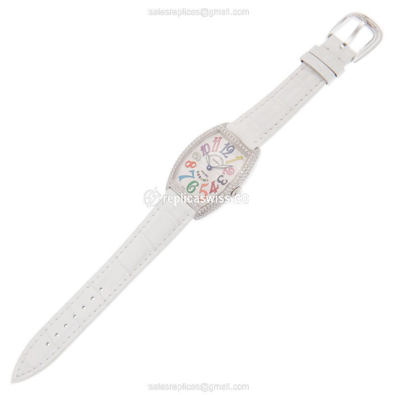Franck Muller 7502 QZ COL DRM D AC CINTREE CURVEX Quartz - Diamond - Silver Dial - Alligator White Buckle - View 2