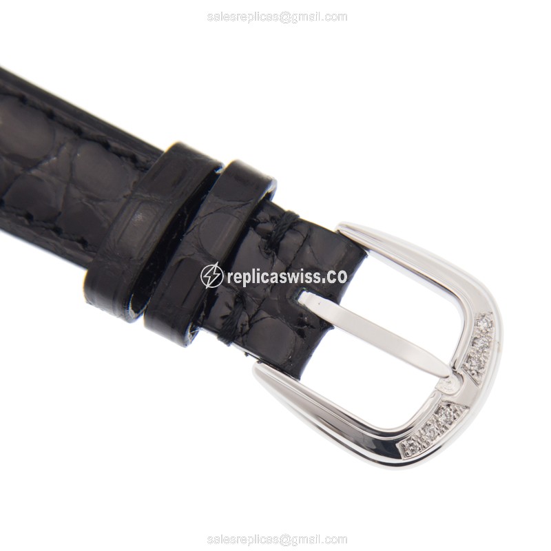 Franck Muller 1752 QZ D AC CINTREE CURVEX Quartz Diamond Case Silver Dial Buckle Black Alligator Strap Replica Watch - View 4