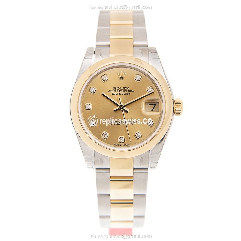 Rolex Lady Datejust Replica - Automatic - 18kt Gold & Steel - Gold Dial, Clasp - View 2